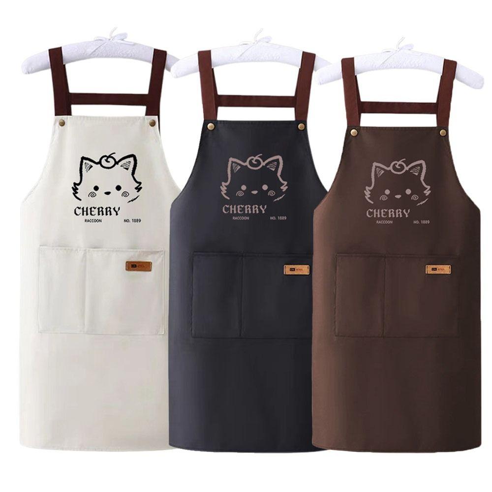 Cartoon Cats Printing Kitchen Apron Oil Proof Easy To Clean Workwear Apron Waterproof Restaurant Uniform