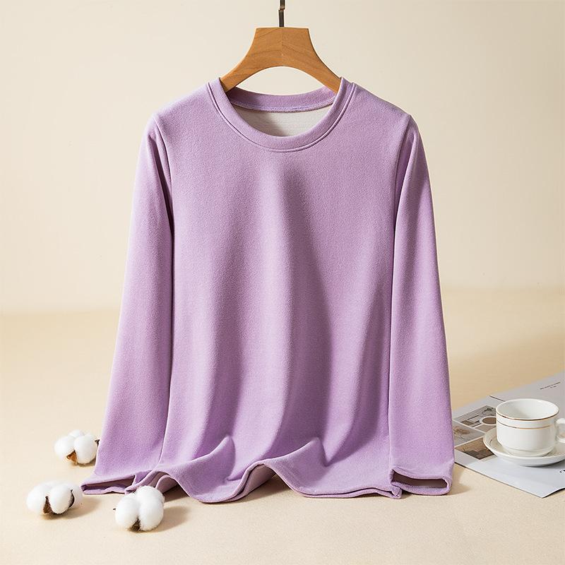 Large Size Loose Round Neck Casual Women's Autumn Winter Warm Long Sleeved T-shirt with Thick Velvet Lining for Autumn Home Wear