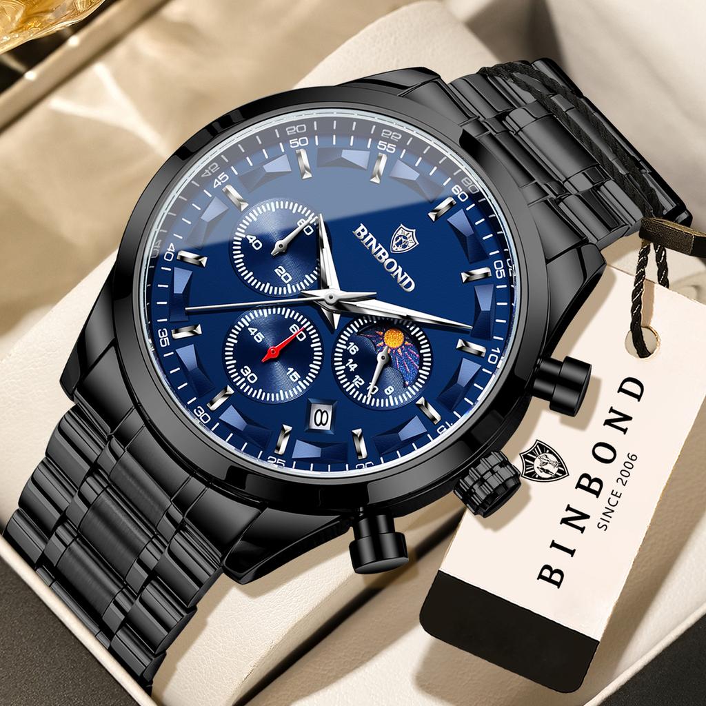 BINBOND Waterproof Chronograph Men's Watch Fashion Reloj Luxury Sports Precise Quartz Wristwatch For Men Durable Luminous