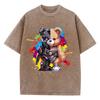 Womans Cotton Washed T-Shirts Fashion Loose O-Neck Tees Mech Warrior Bear Printing Short Sleeve Female Clothes