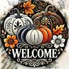 Round Metal Wall Poster Pumpkin Flower Wreath Rusty Halloween Decor for Cafe