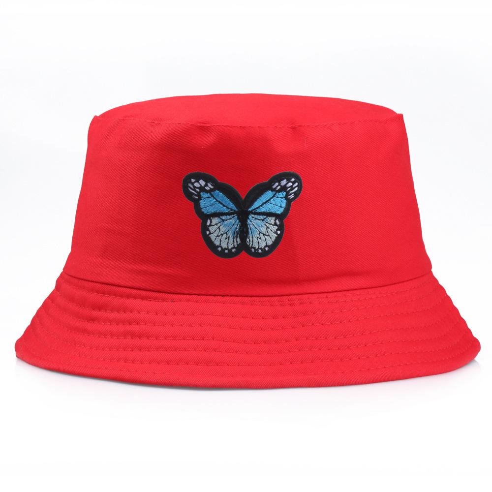

Узор Вышивка Бабочка Панама Рыбацкая шляпа Стильный головной убор Повседневный красный