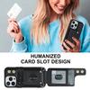 For iPhone 16 Pro Max Case Kickstand Card Slots Leather Coated TPU Cover with Shoulder Strap