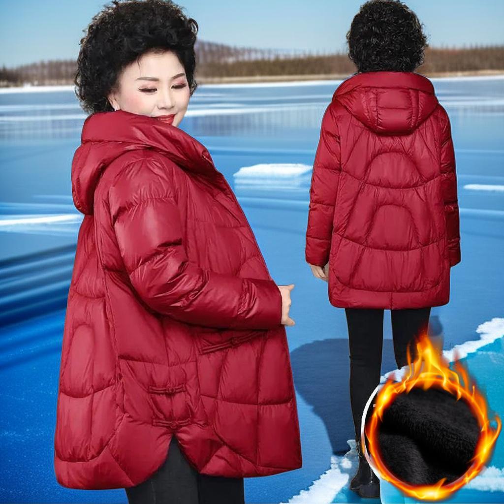 Women's Winter Thickened Jackets Down Cotton Parkas Hooded Quilted  Pockets Coat Middle Aged  Women Overcoat