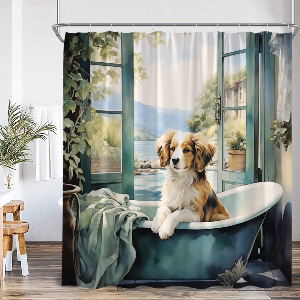 Lustige Tiere Baden Duschvorhänge Hochlandrind Schweine Kaninchen Hunde Badewanne Badezimmer Dekor Polyester Duschvorhänge mit Haken