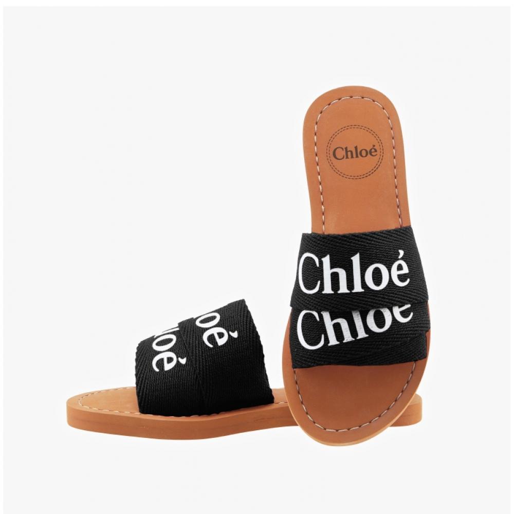 Chloe C20136 09b Woody Logo Flat Mule Slippers