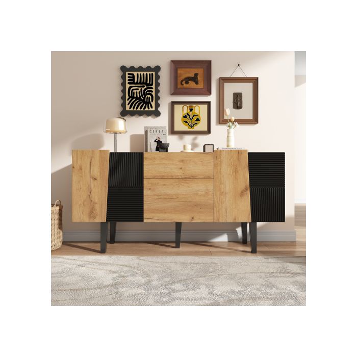 Meuble TV contemporain avec rangement pour TV 60 pouces ; centre de divertissement en bois