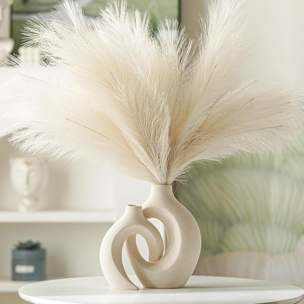 Levvohd Stylish Vase for Home Decor, Ceramic Base, Hollow Ceramic Single Flower Vase, Set of 2 (Beige Medium)