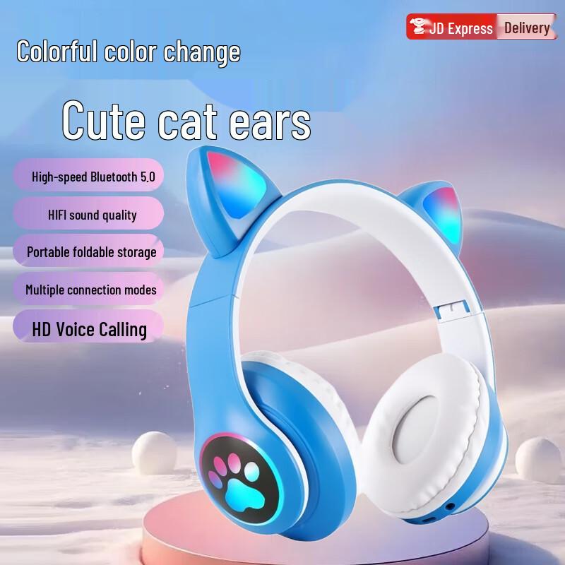 

STN-28 Cat Ear Bluetooth Headphones: Gaming, Mobile & PC, Deep Bass, High-Quality Sound синій