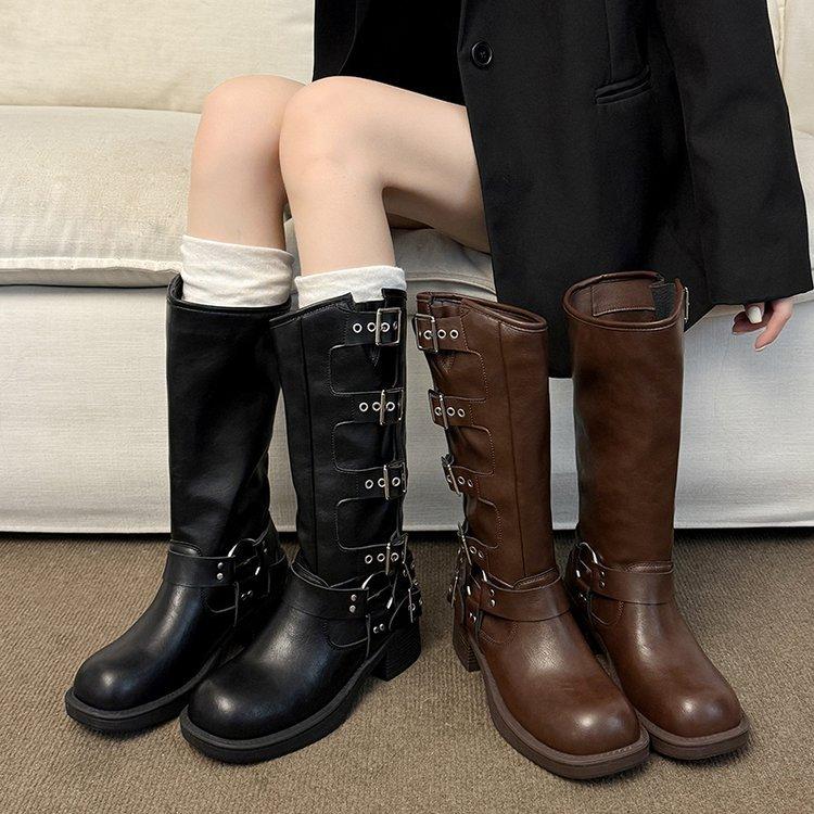 Thick-soled Western Cowboy Xinjiang Sichuan-Tibet Knight Boots Women's 2025 New Charmelade Brown Tall Long Boots