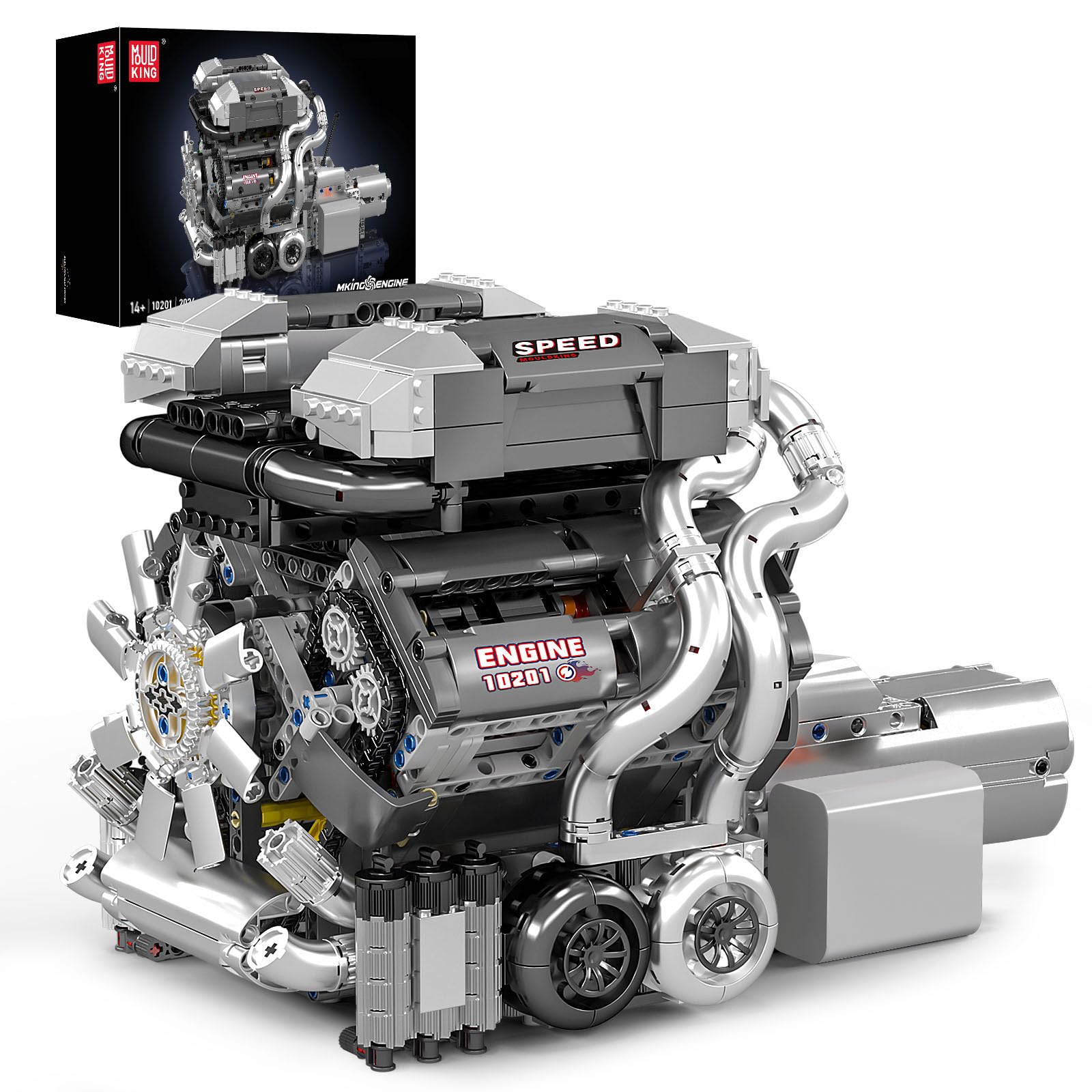 

Mould King 10201 Набор для сборки двигателя W16 Соберите свой собственный двигатель W16 Реплика двигателя бензинового автомобиля Модель Набор для сборки для возраста - Игрушка, 16-цилиндровый