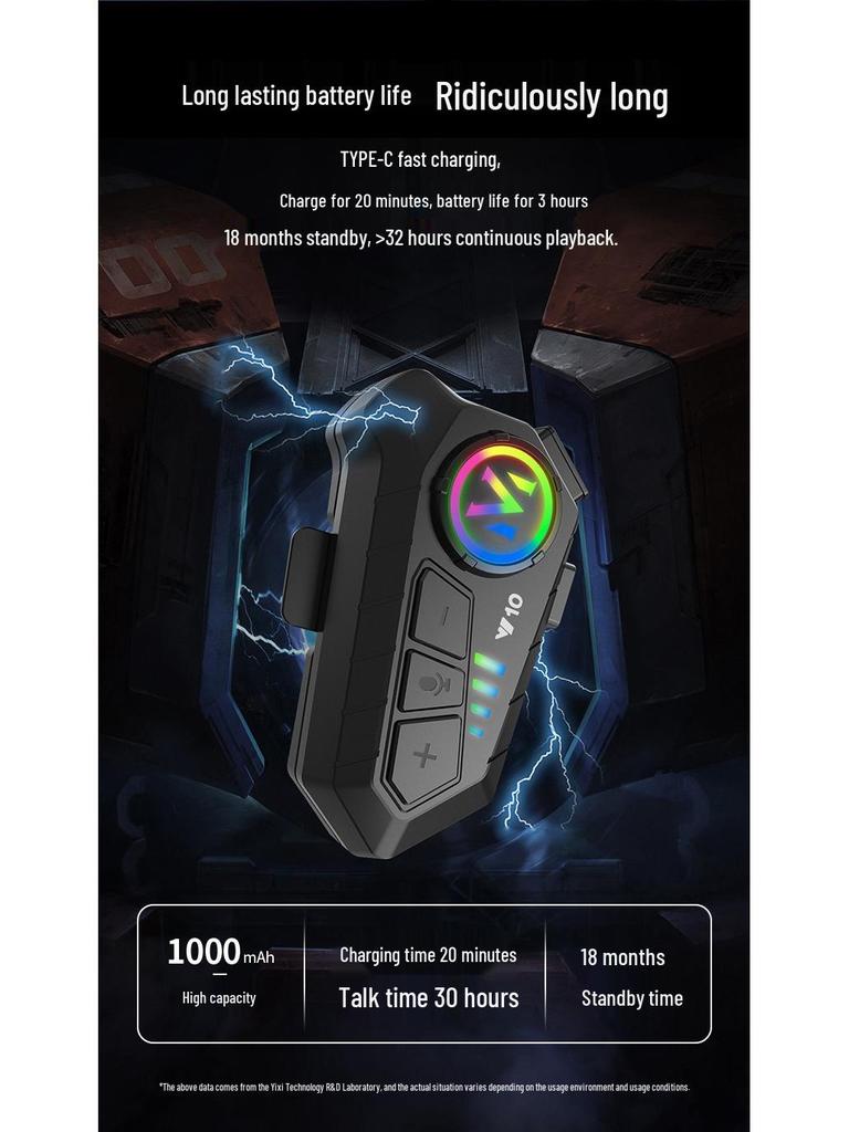 Y10 Bluetooth Helmet Headset: Waterproof, Noise-Cancelling, Smart Connection for 2 Phones