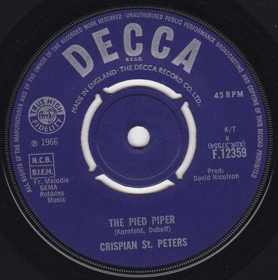 7-Zoll-Schallplatte CRISPIAN ST. PETERS - Der Rattenfänger F12359 Decca 1966 UK Rock Gebraucht