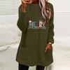 Women's Christmas Print Round Neck Loose Long Sleeve Pocket Plush Hoodie