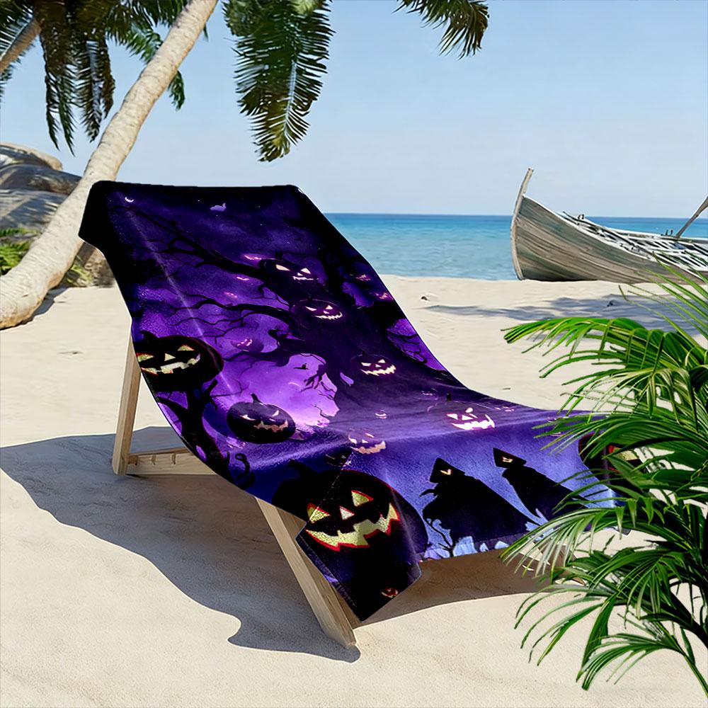 Eerie pumpkin twilight whispers Print beach towel, quick drying, suitable for travel, outdoor sports, jogging, the beach and swimming, gift