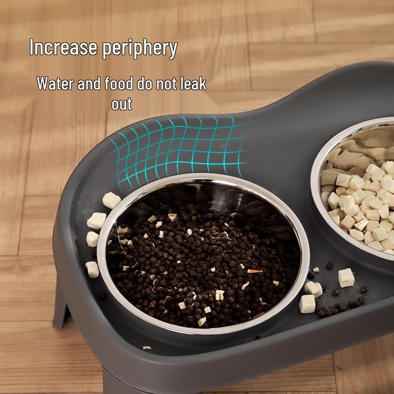 Stainless Steel Anti-Spill Double Dog Bowl with Neck Protection for Medium and Large Dogs