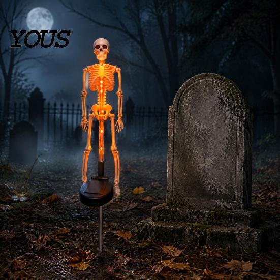 Akcesoria na imprezę Halloweenową na ścieżki 2 szt. Solarna Lampa-Palik Szkielet, Świecąca Realistyczna Figurka, Wodoodporne Oświetlone Akcenty Ogrodowe Lampa na Trawnik Zewnętrzna