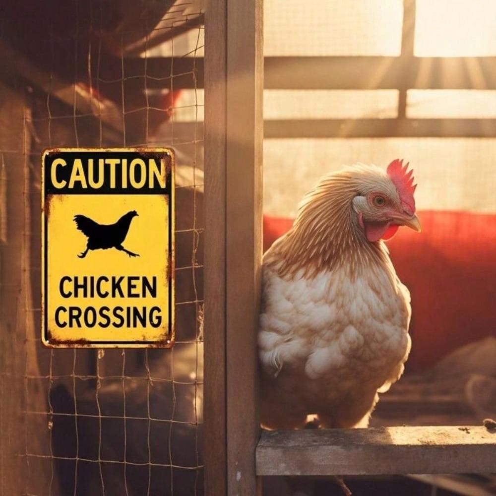 Funny Chicken Crossing Farmhouse Sign, Metal Wall Art Vintage Decor for Kitchen Outdoor