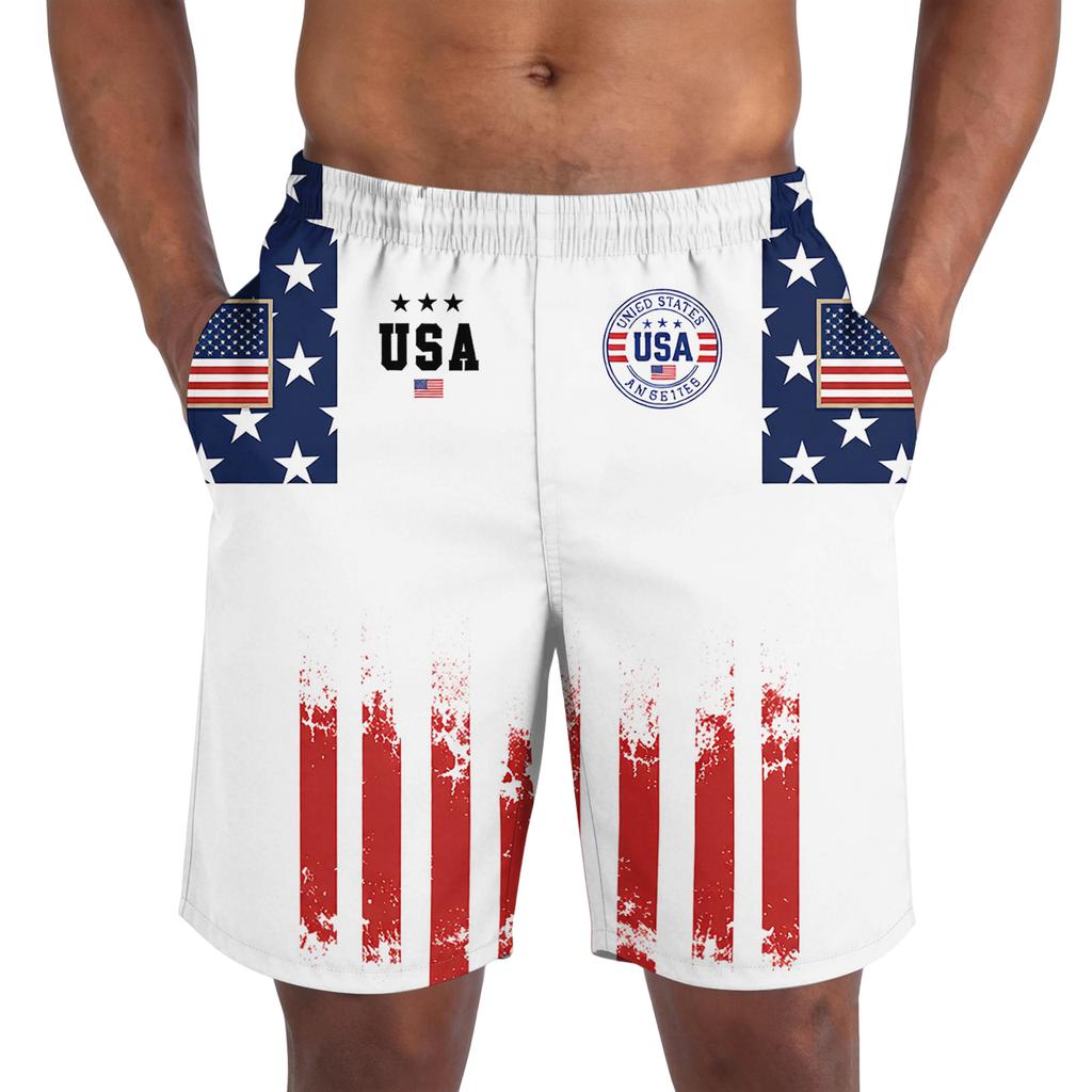 Lichte Ademende Sportshorts voor Mannen met Onafhankelijkheidsdag Print Elastische Taille Casual Losse Pasvorm Sportshorts