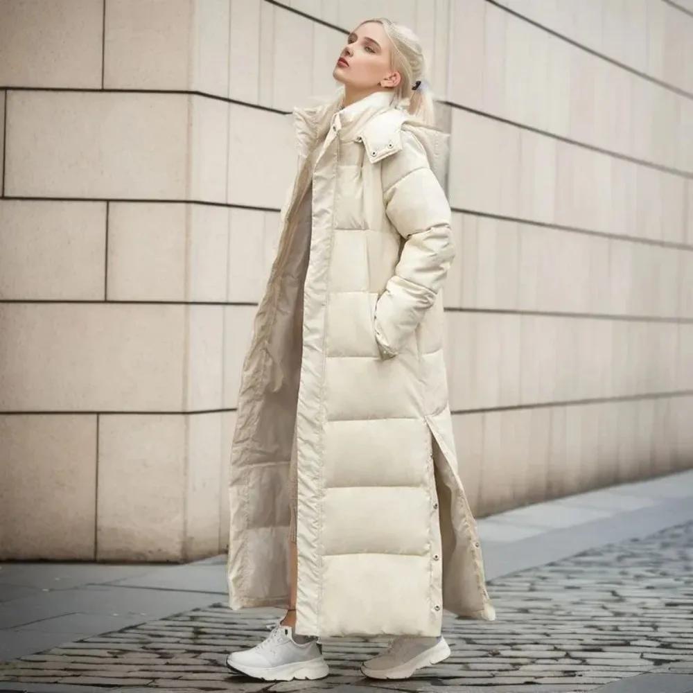 Cotton Coat Long Parka Coat Jacket Women Autumn Winter Thick Warm Coats Woven Block Trend Hooded White Down Parkas