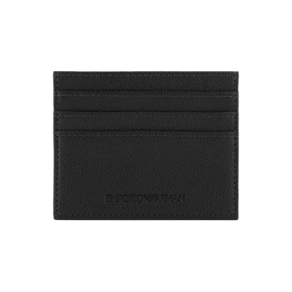Emporio Armani Simple Lychee Grain Brand Logo Folded Card Slot Leather Coin Purse Men wallet Black Y4R568-YQ13X-80648