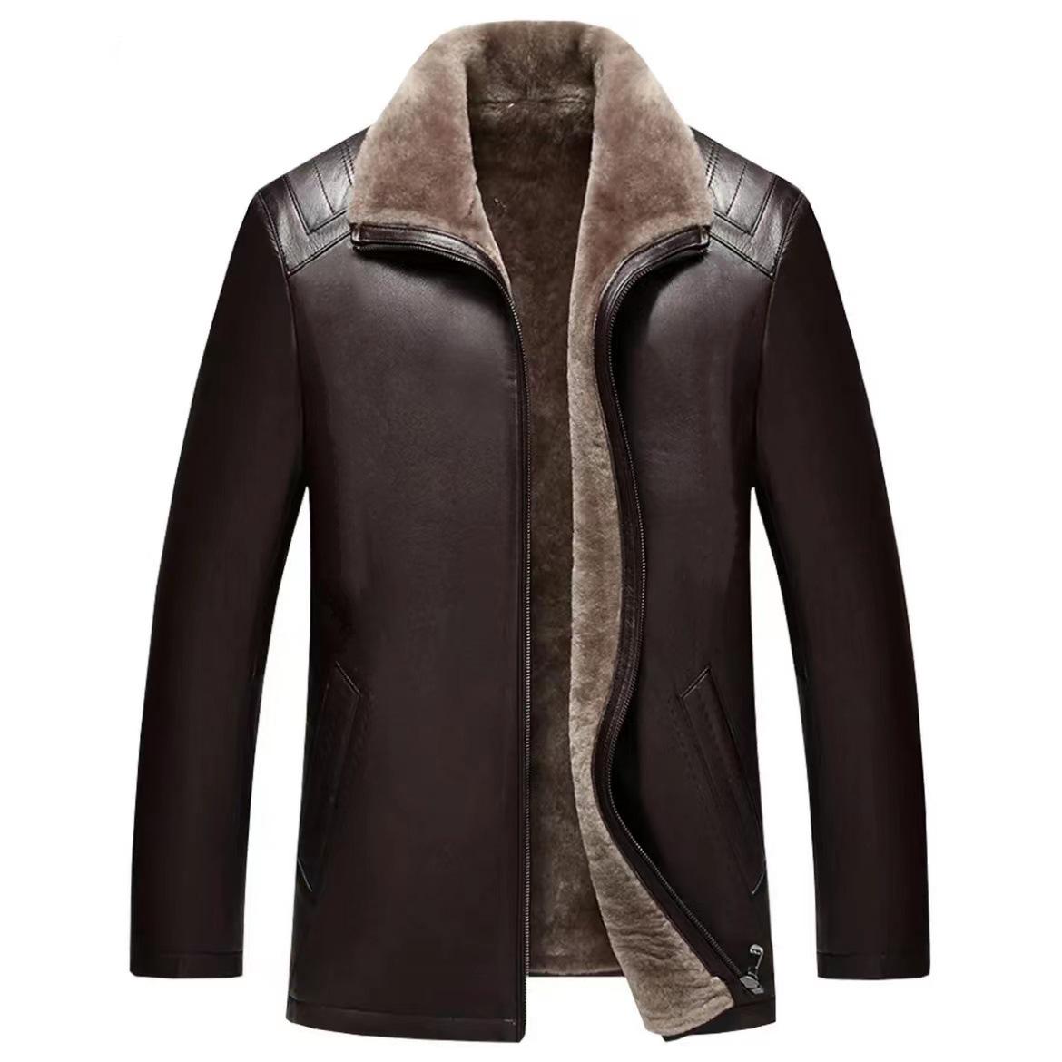 

Men s Retro Fur-Lined Leather Jacket - Dad Style Casual Plus Velvet Outerwear 60