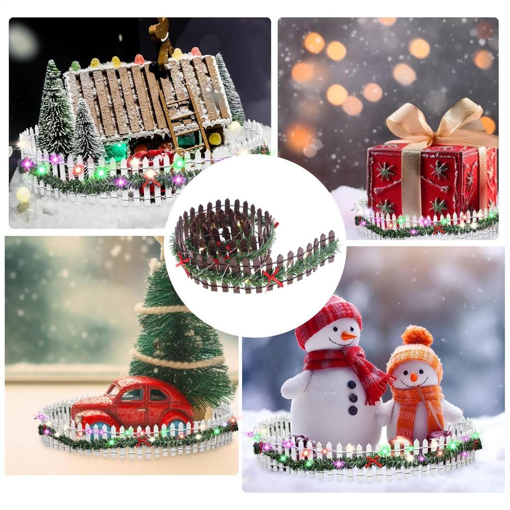 Christmas Tree Fences Garden Fencing Fairy Garden Accessories Wooden Party Decoration With LED Light For Kids Holiday Home Decor