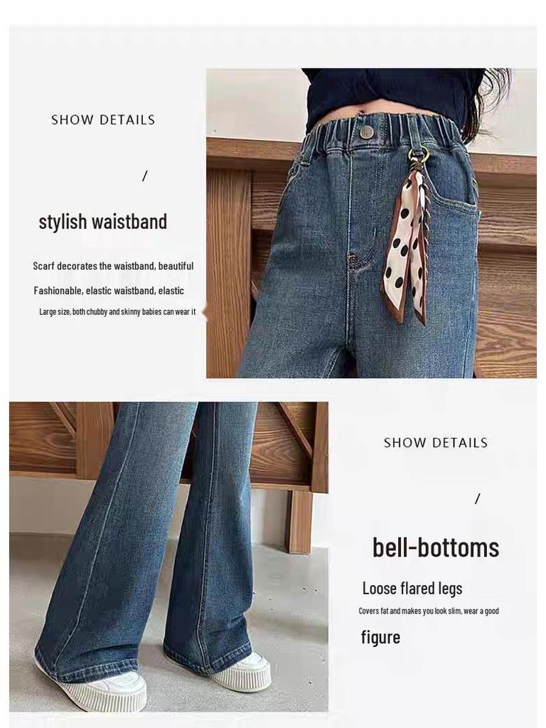 Girls' Plus Velvet Flare Jeans: Autumn/Winter 2025 - Thickened Casual Pants for Big Kids