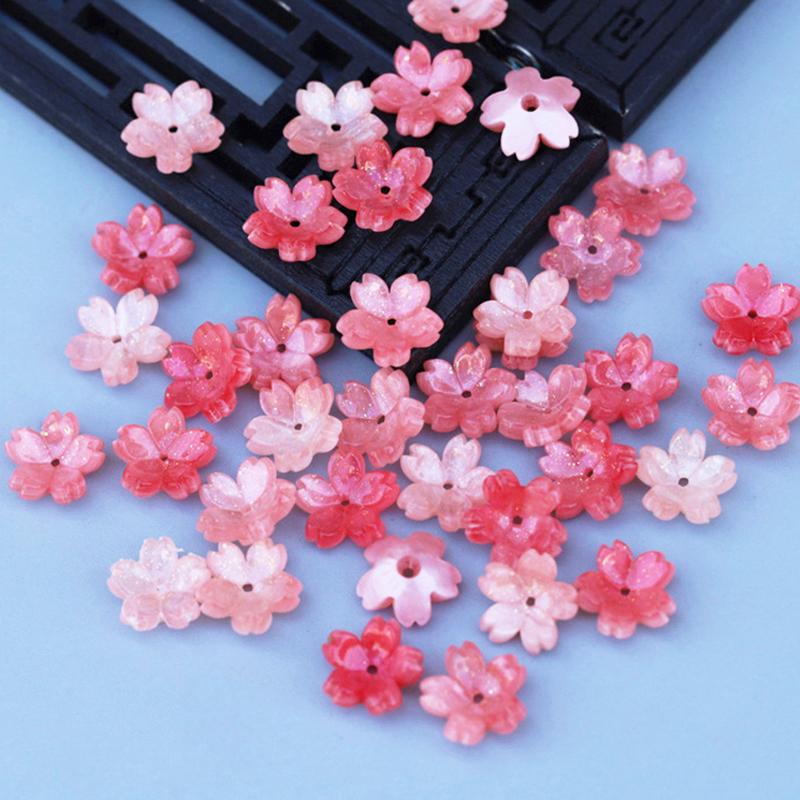 10-50pcs 11mm Resin Flower Petal Beads Caps Cherry Blossoms Charms Pendants Loose Spacer Bead for Jewelry Making Components DIY