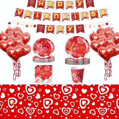 Fête sur le thème de la Saint-Valentin Rouge Vaisselle Jetable Tasses en Papier Serviettes Nappe Décorations