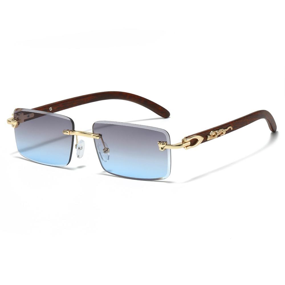 New Retro Cheetah Decoration Sunglasses For Women Men Trendy Rimless Shades Uv400 Summer Eyewear Fashion Ocean Lens Sun Glasses