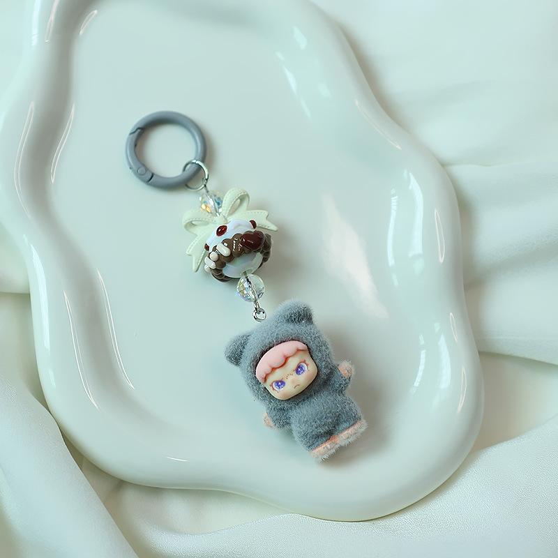 Baby Mini Three Flocking Keychain Trendy Figures Key Chain Cute Kawaii Dora Wendy Doll Keyring Bag Charms Christmas Gifts