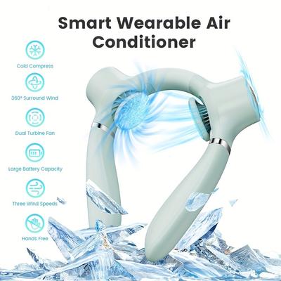 Ventilator de aer condiționat pentru gât, ventilator portabil pentru gât cu cip de refrigerare, ventilator de răcire la 360° în jurul gâtului, ventilator personal reîncărcabil pentru mâini libere de 4000 mAh