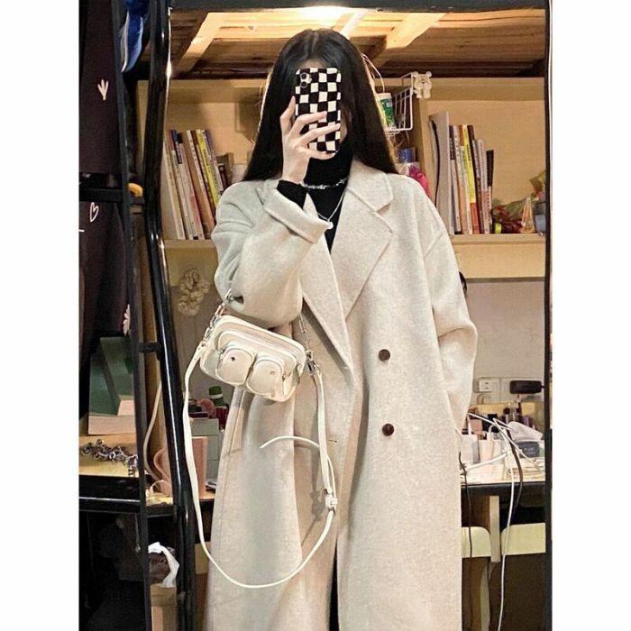 Pink High-End Petite Woolen Cape Coat for Women - 2026 Autumn/Winter Collection 4XL бежевый