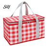 Plaid Picnic Basket Insulated Bag, Foldable Thermal Lunch for Outdoor, Heavy Waterproof Bag Duty Aluminum Foil Cooler Food, Camping Accessory