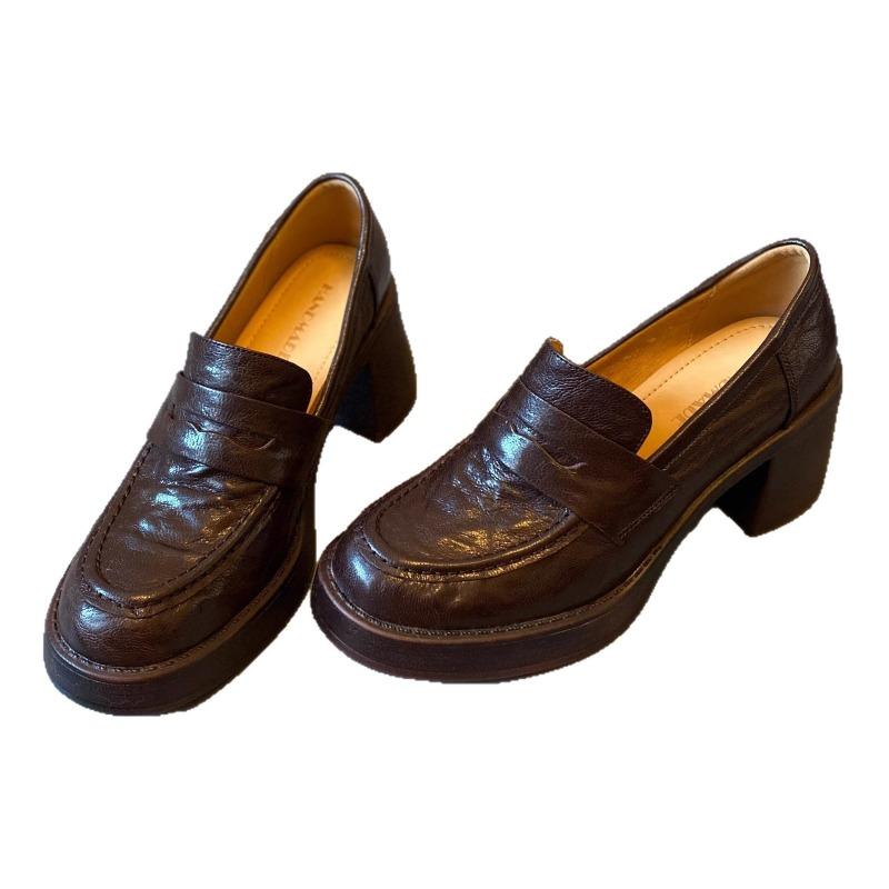 Retro High-heeled Round-toe Shoes, Stylish Platform Shoes, Height-increasing Single Shoes, New Style