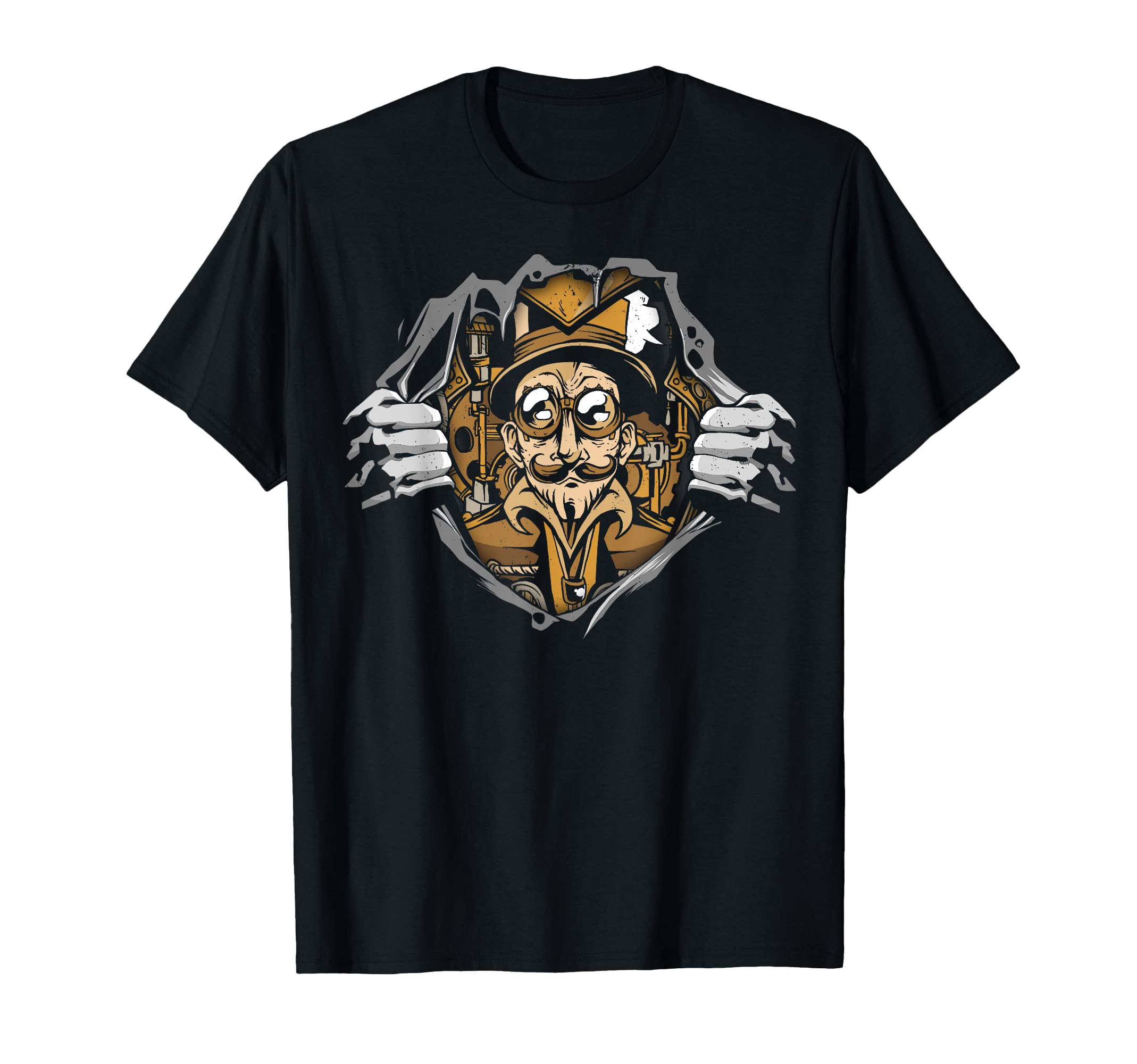 

Steampunk Scene Mechanical Gear Man in Hat and Glasses T-Shirt