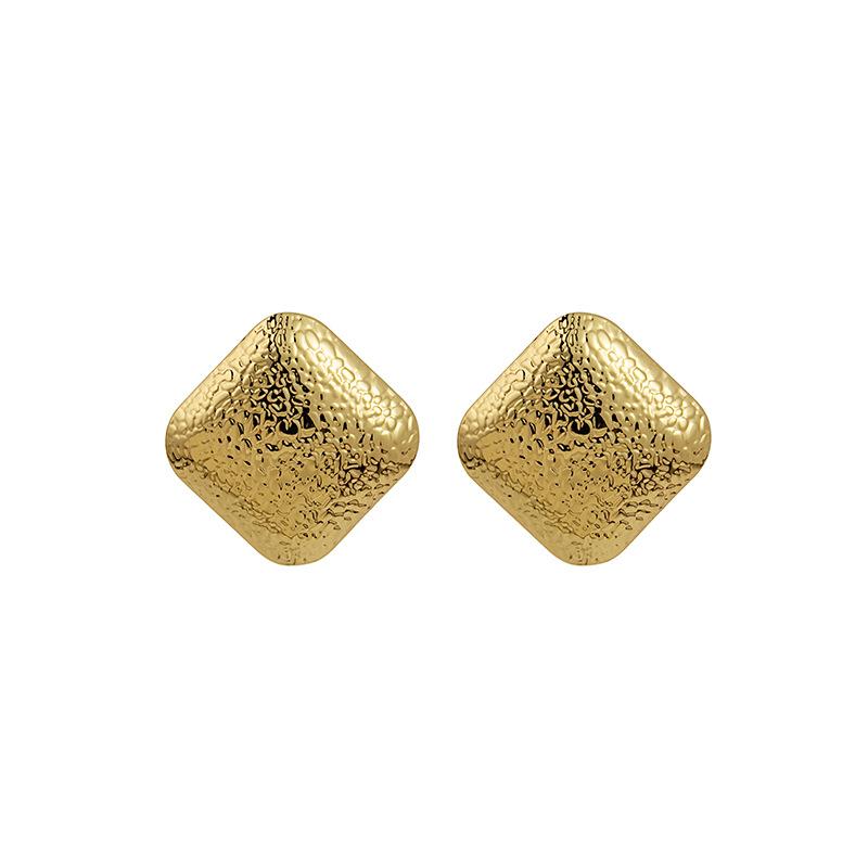 Retro Geometric Metal Stud Earrings, Simple Wave Texture Hong Kong Style Earrings, Niche High-End Square Earrings.