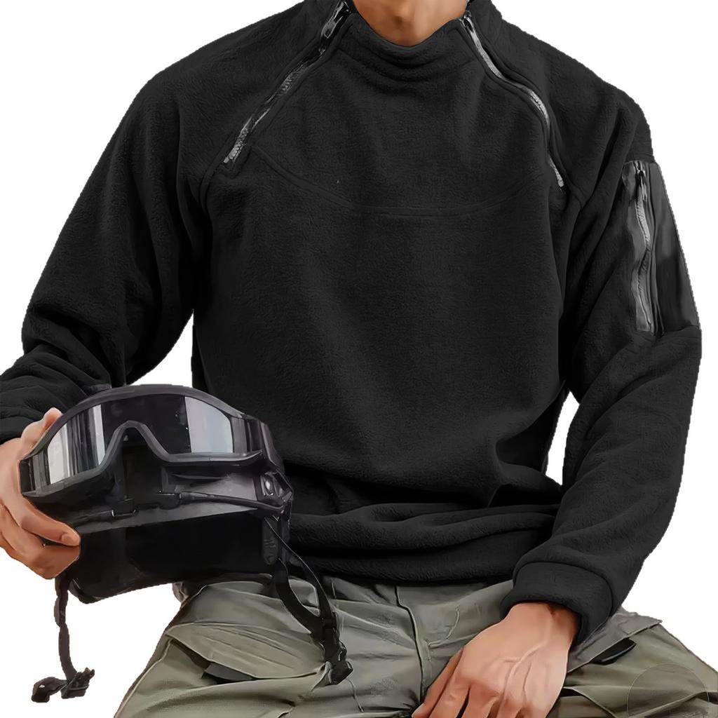 Autumn and Winter Interior, Round Neck, Double Zipper, Arm Pockets, Solid Color, Outdoor Functional Hoodie, Men's Workwear Hoodie
