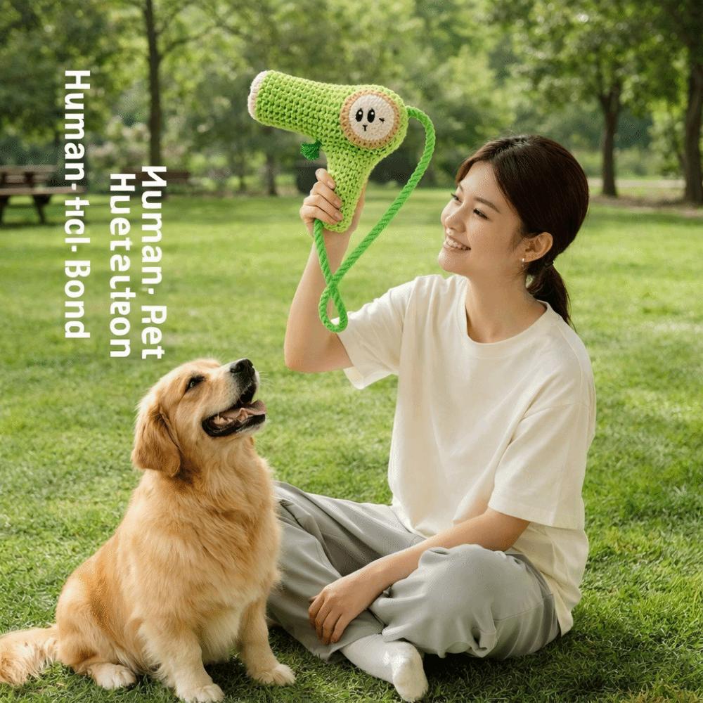 Hair Dryer Shaped Dog Chew Toy Durable Chew Squeaky Dog Toy Plush Dog Toy  Boredom Relief