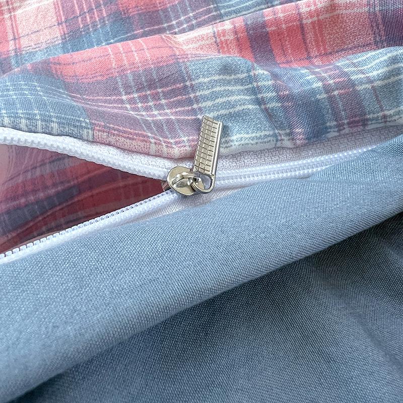 Washed Skin-friendly Bedding Set Sheet Pillowcase Quilt Cover Lattice