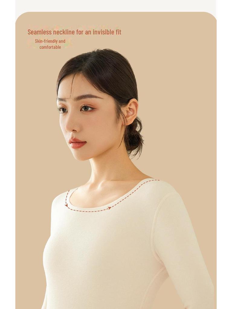 Women's Round Neck Velvet Bottoming Shirt - Winter Plush Seamless Innerwear, Thickened for Warmth