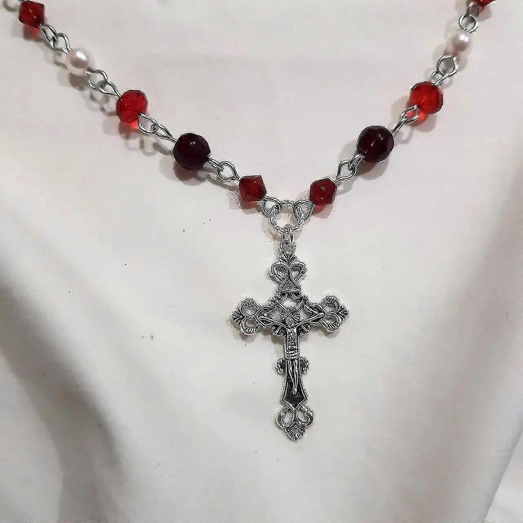 Stunning Red Cross Necklace Black Gothic Statement Rosary Style Grunge Necklaces Women 2021 Jewelrye Y2k