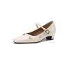 Krazing Pot Microfiber Square Toe Thick Med Heels Spring Summer Shoes Big Size 43 Flowers Decoration Women Office Lady Pumps