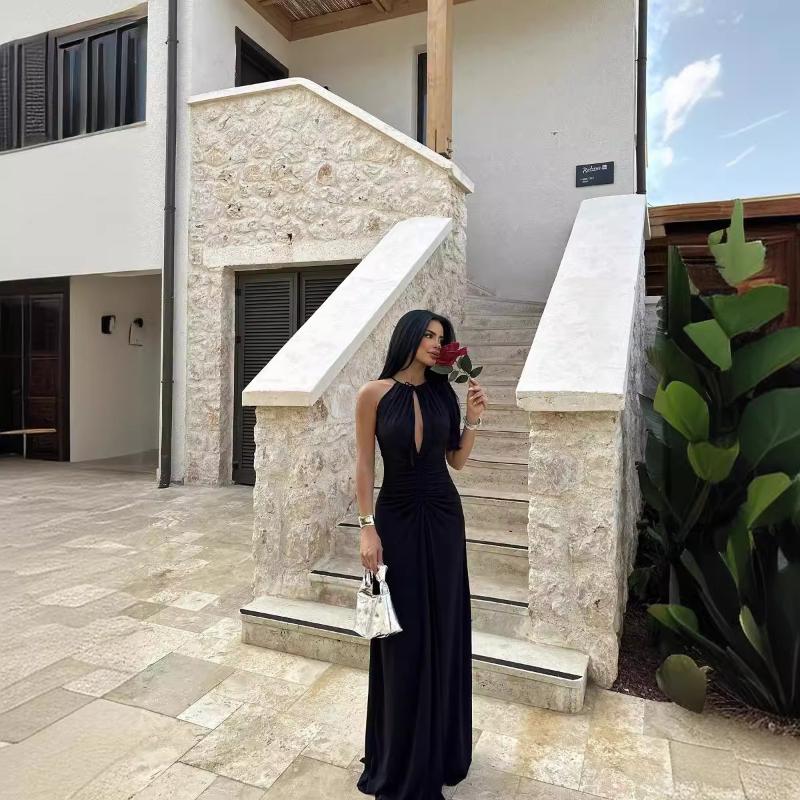 Rochie privată cu pliuri slim fit cu temperament lung