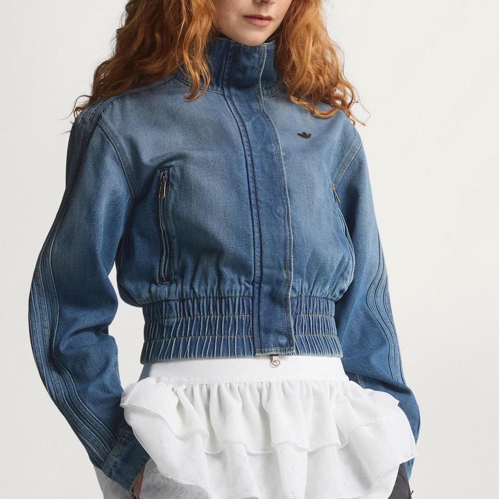 Adidas Originals Tracktop High Neck Sports Zip Woven Denim Jacket Women Jackets KE1072