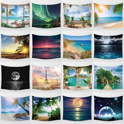 Beautiful Night Moon Sea Beach Landscape Wall Art Tapestry Background  Decoration