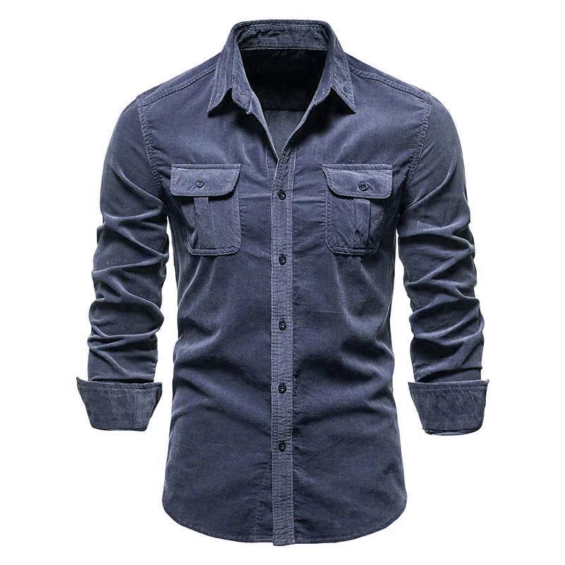 Single Breasted Cotton Men's Shirt Business Casual Fashion Solid Color Corduroy Men Shirts Autumn Slim Shirt Men