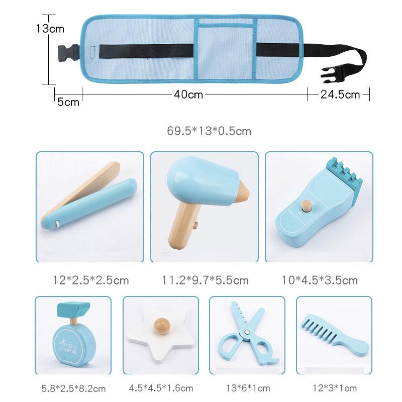 Kids Pretend Play Toy Wooden Simulation Hair Cutting Bag Role Playing Educational Toys 3-6 Year Old Children's Waist Bag Set