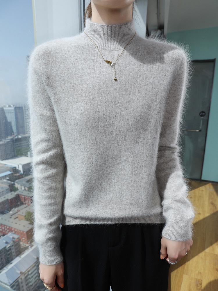 Cozy Mink Velvet Knitted Turtleneck Sweater - Soft, Warm, Loose-Fit for Autumn/Winter